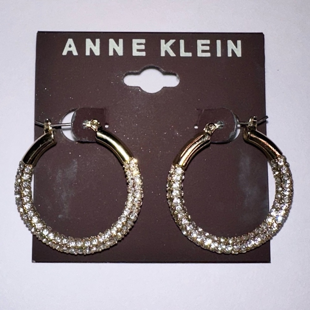 Anne Klein Pave Crystal Tubular Hoop Earrings Like New with Macy's Box